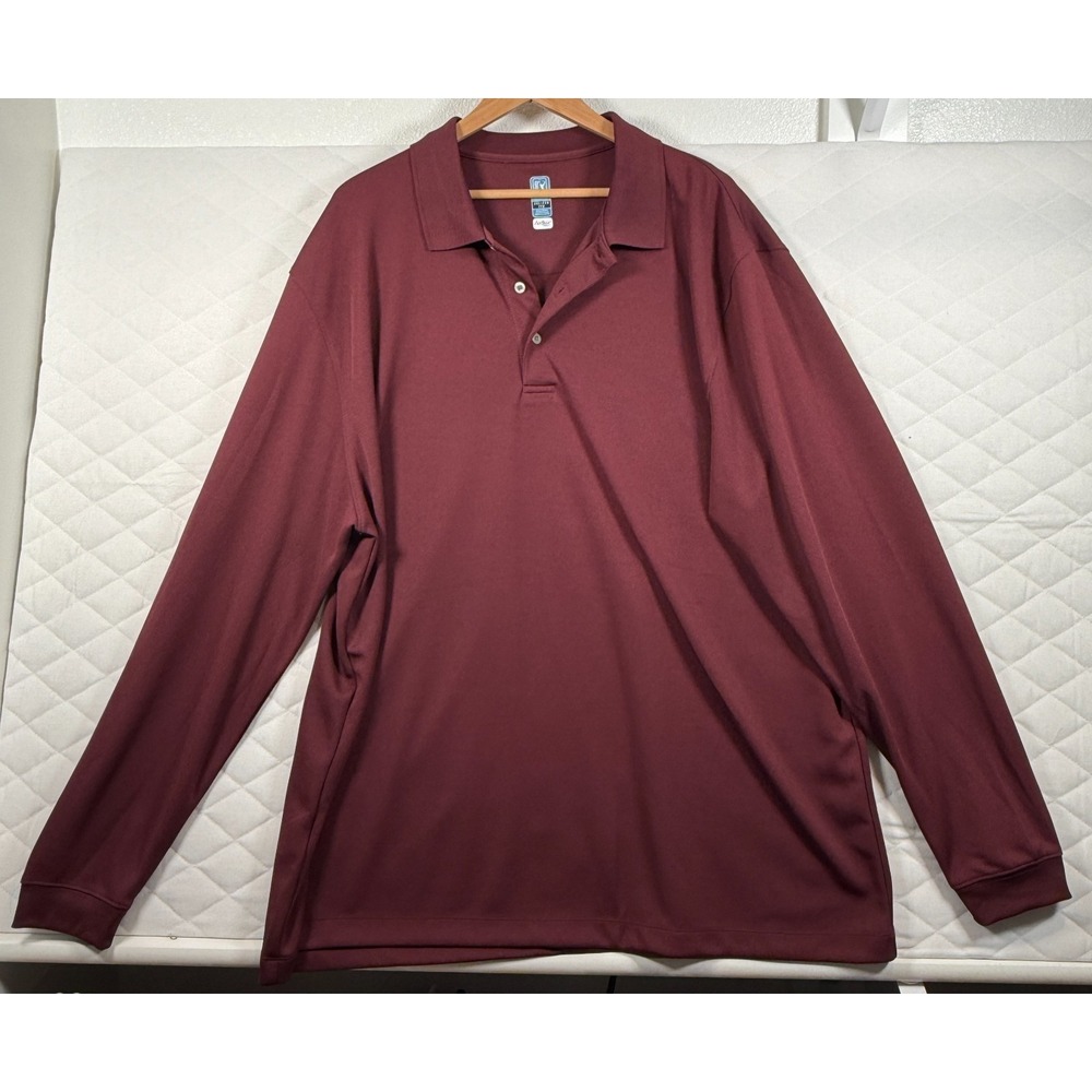 PGA Tour Airflux Polo Shirt Mens XXL Tall Burgundy Long Sleeve Golf Performance